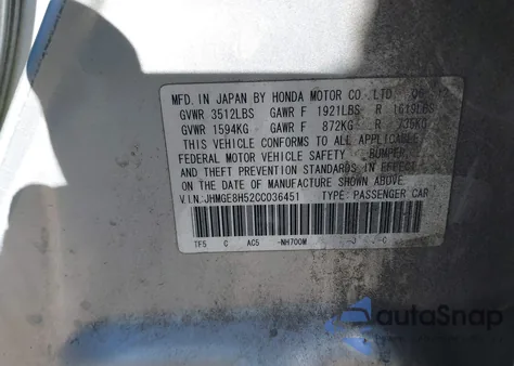 2012 Honda Fit Sport из США, поврежденный, VIN JHMGE8H52CC036451